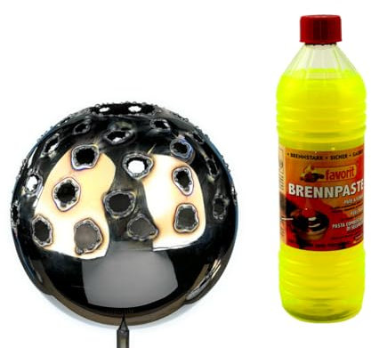 Gebrüder Lomprich Gartenfackel Feuerkugel – Punkte 18cm Durchmesser + 1Liter Brennpaste