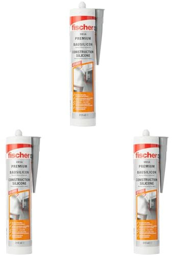 fischer Premium-Bausilikon, geruchsarmes Silikon, wetterfeste Dichtmasse für Innen & Außen, Kartusche für zahlreiche Anwendungen und Baustoffe, Langzeitschutz vor Schimmel, 310 ml, betongrau