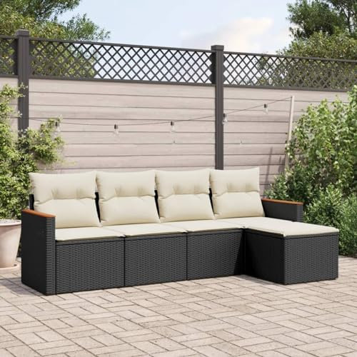 SECOLI Balkon Lounge Balkonmöbel Keiner Sofa Outdoor Gartensofa 3-Sitzer Gartenmöbel-Set Ecksofa Garten Balkonlounge Rattan Polyrattan Lounge Gartenlounge Terrassenmöbel Schwarz 5-tlg-Type-196