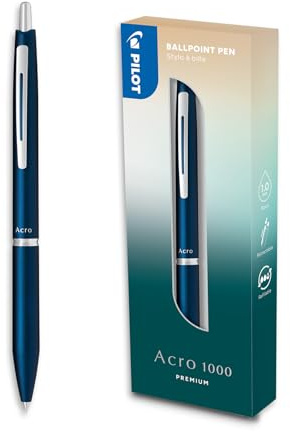PILOT - Acro 1000 Premium Kugelschreiber in Navy Blue in Geschenkbox - Ultra-weiche Tinte für unvergleichliches Schreiben - Nachfüllbarer Druckkugelschreiber - Schreibfarbe Schwarz - Mittlere Spitze