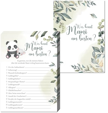 JEKA 25 Stück - Babyparty Spiel Wer kennt Mami am besten, Babyparty Spiele für Gäste, Babyparty Quiz, Geschenkidee zur Schwangerschaft, Partyspiele, Babyshower Spiel