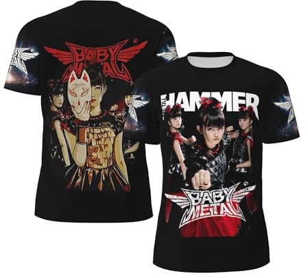 Baby*Metal T-Shirt Ba*nd Soft Black T Shirt Manches Courtes Casual T-shirt pour Hommes Adolescents Garçons T-shirts Col Rond Fans Merch Tops, Noir , XL