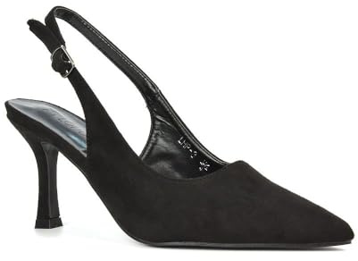 Women's Court Shoes Slingback Ladies Spointed Toe Evening Party Classic Stiletto High Heel Black Faux Suede Closed Toe Pumps Size 7