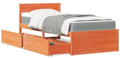 Iiaky Bett mit Schubladen Jugendbett Stauraumbett Bed Frame Bedroom Furniture Bett Mit Schubladen und Matratze Wachsbraun 90x200 Massivholz
