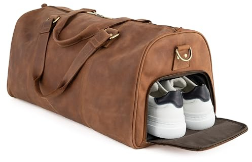 Berliner Bags Vintage Weekender Oslo, wasserdichte Reisetasche aus Leder, Duffel Bag, Sporttasche, Groß 50L, für Herren und Damen - Braun