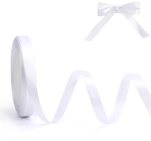 Geschenkband Weiß, 10mm x 22m Schleifenband für Hochzeit, Geburtstagsgeschenk, Festival Dekoration, Satinband Breit Seidenband für DIY-Projekte, Zimmer, Bankett, Weihnachts Dekoration, Deko Band