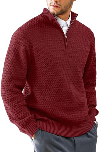 HYPESTFIT Herren Rollkragenpullover mit 1/4 Zip – Warm, Einfarbig, Stehkragen