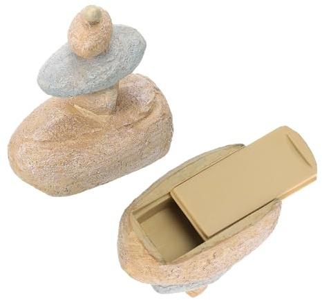 sourcing map Fake Rock Hidden Key Box, Hide a Spare Key Waterproof Key Hider, Key Storage Lock Box Stone for Outside Garden Decoration, Grey-Yellow
