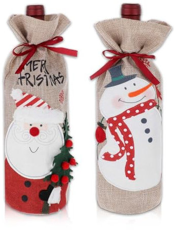 Dimeho Vin julväska, 2 st säckväv vinväskor för vinflaskor gåvor jul vinflaska väskor med dragsko semester vinflaska skydd för jul bröllop födelsedagsfest juldekoration