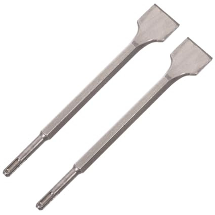 Scalpello Piatto Allargato per Trapano a Percussione Elettrico | 2 Pezzi, Impugnatura Esagonale e Quadro, Acciaio Argento, per Pietra e Parete in Cemento