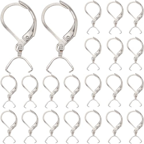 SUNNYCLUE 1 Box Mit 40 Stück Ohrringe Hebelverschluss, Ohrringe Set Silber, Leverback Ohrhaken Metall 304 Edelstahl Ohrhaken Eispickel Klemmbügel Für Die Schmuckherstellung Ohrringe DIY Bastelzubehör