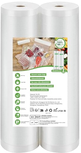BoxLegend Bolsas de Envasado al Vacío 28x600cm 2 Rollos para Todas las Envasadoras al Vacío y Alimentos, sin BPA, Resistentes a la Cocción y Bolsas de Congelación Sous Vide Reutilizables