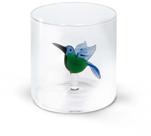 WD Lifestyle - Bicchiere in Vetro Borosilicato 250ml con Decorazione in Vetro Colorato Interna (Colibrì)