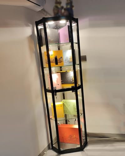 YFWOKSL Vitrine, Glasvitrinen, abschließbares, hohes Eckregal mit Licht, 5-stufige Glasvitrine für Bar-Schnaps-Trophäensammlung, Vitrine zur Aufbewahrung von Küchentellern