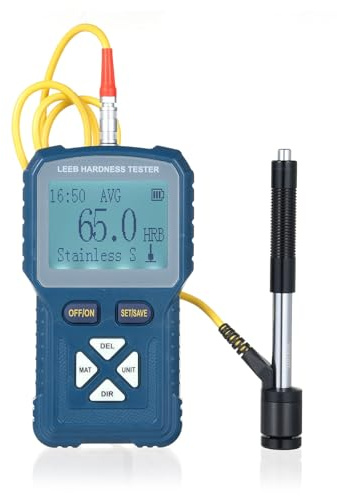 Durometro per Metalli, Kit di Apparecchiature per Prove di Durezza con Display LCD, Batteria 1800 MAh, Misuratore di Durezza Portatile per Acciaio, Rame, Ottone (Spina europea)
