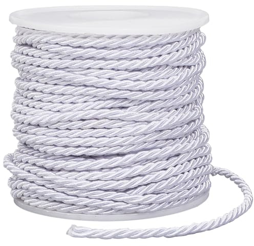 SOFPLATE 20 m/21.87 Yardas de Cordón Trenzado Decorativo de 3mm Color Blanco 3 Capas Hilo de Adorno Trenzado Cordón de Graduación para Decoración del Hogar Manualidades Bolsos Tapicería Alzapaños de