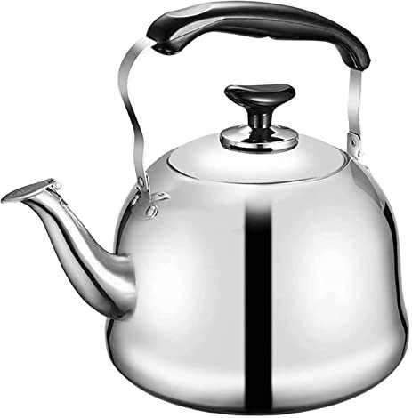 Wasserkocher für Gasherde, 304 Edelstahl in Lebensmittelqualität, Pfeif-Teekessel, ergonomischer und bequemer Griff für verschiedene Herde, Camping-Wasserkocher für Gasherde (Farbe: Silber, Größe: 5
