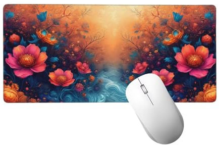 Gaming Mauspad XXL 900 x 400 mm, Mauspad Blume Mousepad XXL Schreibtischunterlage Groß Size, mit Genähten Kanten Mouse Pad Farbe Mousepad für Spiele, Home Office Deko, Geschenke für Männer H-477