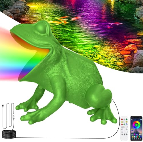 OSREE RGB Pond Light with APP, 6W Frog Fountain Lights with 12V Transformer, IP68 Waterproof Underwater Pond Lights with 32FT Cables for Ponds Waterfall Fountain Gardens Water Feature, 1 SpotLights