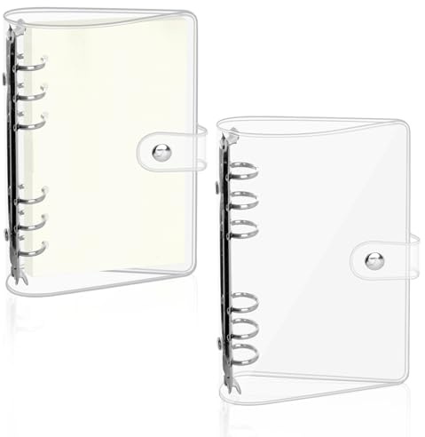 A6 Ringbuch, 2 Stück PVC A6 Binder Wasserdicht mit Druckknopfverschluss | Transparente Nachfüllbar Ringbuch für eine einfache Organisation von Notizen, Journal und täglicher Planung