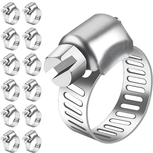 Bolatus Hose Clips 10-16 mm, 12 Pcs Hose Clamp Stainless Steel 304 Adjustable Screw Clamps, Pipe Clamps Assortment for Pool, House Gas Pipe, Garden Hose