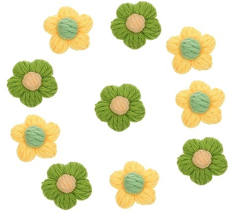 DOITOOL Handgefertigte Gehäkelte Puffblumen Selbstgemacht Broschen Haarnadel Zubehör Aus Wollmaterial Für Mädchen Haarschmuck Selbstgemacht Dekoration (grün/gelb 10 Stück
