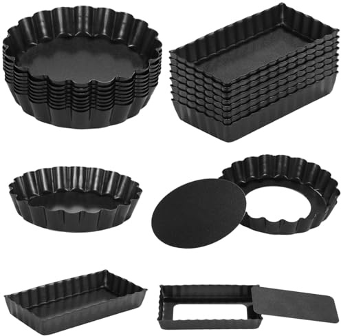 byepica 16 Pcs Mini Tart Pans Set, Removable Bottom Nonstick Pie Pans, Carbon Steel 4-Inch Fluted Tart Mold for Quiche, Mousse Cakes, and Egg Tarts