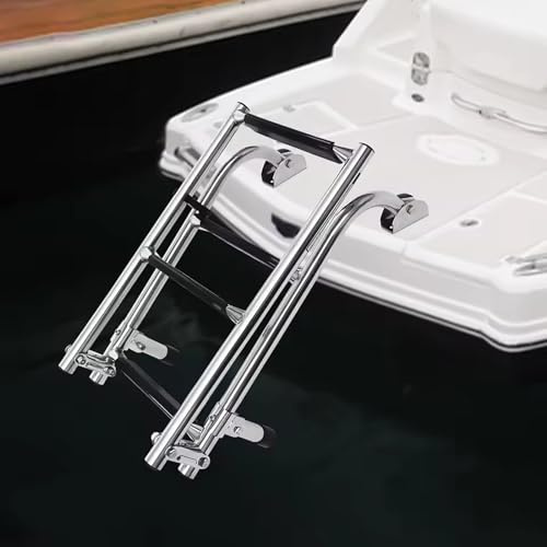 OZBMA Échelle de Bateau Pliante à 4 marches – Acier Inoxydable 304 – Plateforme de Bain pour Bateaux, quais et Utilisation en Eau salée, Argent, 4 marches (Argent 4 marches)