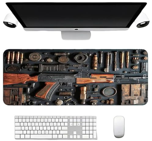 Cool Military Weapon Build Weapon Parts Display Large Gaming Mouse Pad, Personalised Desk Mat for Keyboard and Mousepad, Non-slip Large Extended Gaming Pad, Computer Supplies Accessories for Men
