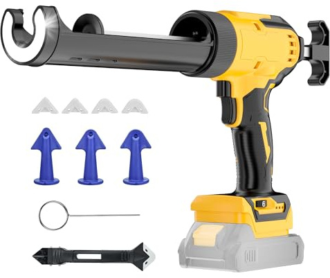 Cordless Caulking Gun Compatible With DeWalt 20V Max Battery(NO Battery)10 Oz Electric Caulking Gun with Anti-Drip,Auto Retract,LED Light,6 Speed for Filling, Sealing, Repair