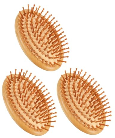 Hemobllo 3 Cepillos Masajeadores el Cuero Cabelludo de Bambú, Mini Cepillos para Estimulación Capilar, Adecuados para Uso en Casa o Viaje
