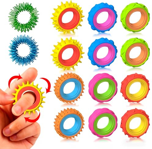 16 Stück Fidget Toys Set – 12 Fidget Ring 4 Akupressur Ring, Sensorik Spielzeug & Anti Stress Spielzeug – Skills Set Für Anxiety, ADHD, Stresslinderung