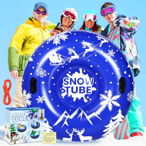 Snow Tube, 47 Inch Upgraded Enlarge Snow Sled for Adult, Heavy Duty Thickened Hard Bottom Sleds for Snow with Handles, Winter Toys for Outdoor Sledding Snow Tube Sports