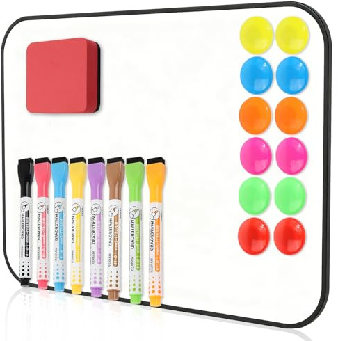 Dry Erase Whiteboard A3, Small White Boards Double Sided, Black Border, Including 8 Water-Based Pens and 1 Eraser for Writing & Drawing, Classroom, Home Use, Office