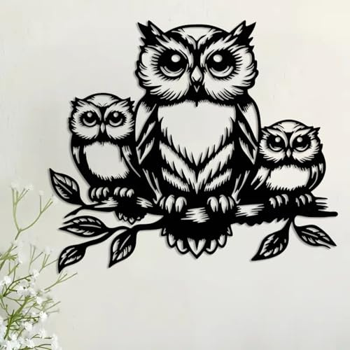 DUOOLN Metal Owl Decor Art, Iron Bird Garden Sign Outdoor Fence Sculpture