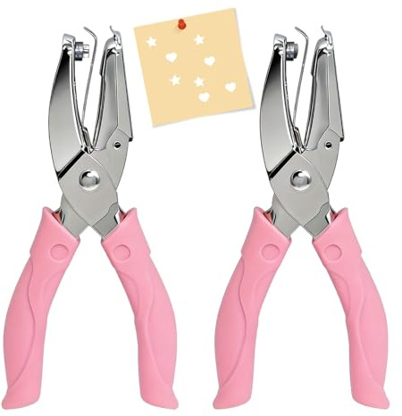 Single Hole Punch, 2 Pcs Pink Star Hole Punch, Pink Handheld Holes Punches, Suitable for Diy Craft Labels, Clothing Tags, Scrapbooking Tools (Heart/Star Shape)