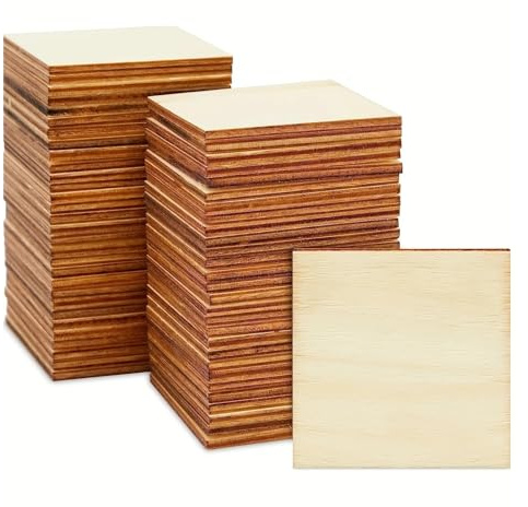 Unfinished Wood for Craft 60Pcs 2x2Inch Small Wooden Squares Unfinished Blank Square Wood Pieces,Plywood Crafts Wall Tiles Letters Cutouts Coasters Decor