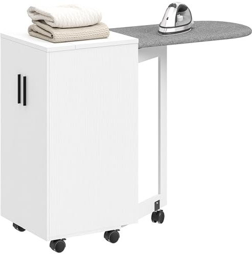 HOMCOM Meuble à Repasser 2 en 1 Pliante roulettes 128 x 43 x 83 cm Blanc