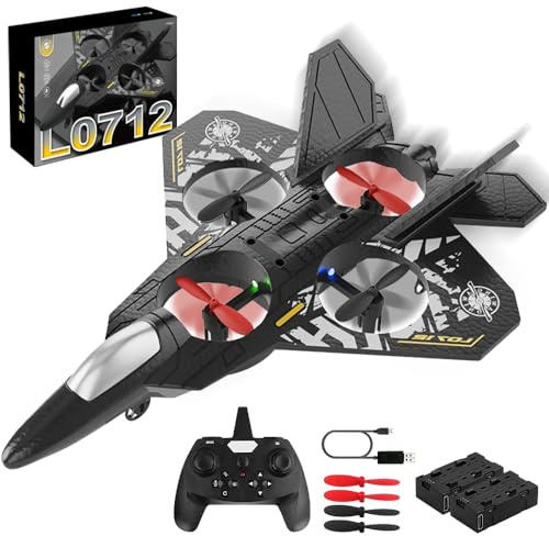 Afenau RC Flugzeug, 2,4 GHz Ferngesteuertes Flugzeug mit Batterien, 360° Surround Modellflugzeug Ferngesteuert mit LED, 6 Achsen Gyro Stabilisator RC Flugzeug Anfänger für Teenager Erwachsene (Grau)