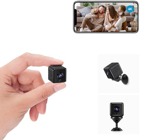 AOBOCAM Mini Camera, 4K HD WiFi Surveillance Camera, Indoor WiFi Camera, Live Transmission, Mobile Phone App for Micro Camera, Indoor with Battery, Compact Small Security Camera with Motion Sensor