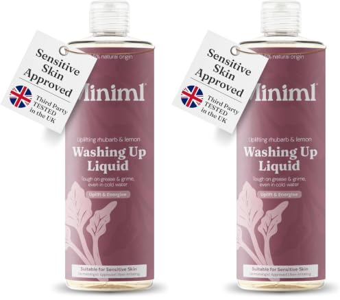 Miniml Washing Up Liquid Rhubarb & Lemon 400ml – Plant Based Vegan Dish Soap, Biodegradable, Non-Toxic, Tough on Grease, Gentle on Hands (Pack of 2)