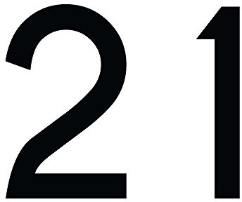 Zahl 21 in schwarz, 30 cm großer Sticker, wetterfeste Klebezahl