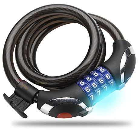 Extra Strong Illumilock Cable Bike Lock - This Cycle Security Cable is the Ultimate in Protection Combination Cycling Locks - Made of Military Grade Braided Steel & Components Pick & Drill Resistant
