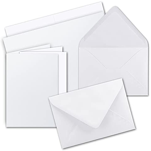 25 x Faltkarten-Set DIN A5 - Hochweiß inkl. Umschlägen DIN C5 und passenden Einlegeblättern in Weiß - blanko Klappkarten 14,8 x 21 cm