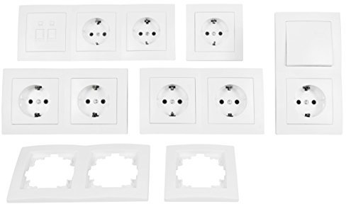 MC POWER - FLAIR - Wand Steckdosen und Schalter Set I Büro I 17-teilig I weiß, matt