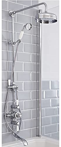 MILANO Rigid Riser Mixer Valve Shower Head Handset Bath Spout Chrome White