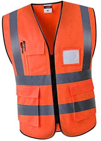 Milageto Gilet de Sécurité Réfléchissant Mesh Vêtements de Travail Respirants avec Poches et Fermeture, Orange, Taille Trop Petite, Veuillez Choisir Taille Supérieure, XL