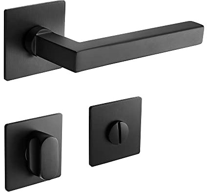 ck-türbeschläge Drückergarnitur Square Min Q | 3 mm Magnet-Flachrosette | festdrehbare Lagerung | Schwarz matt (WC/Bad)