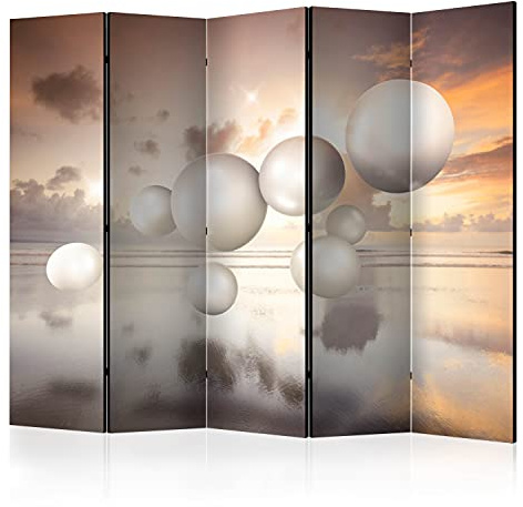 murando - Paravent Raumteiler Kugeln Himmel Sonne, 225x172 cm, 5-teilig | Mobiler Sichtschutz, sofort einsatzbereit, Holzrahmen, ideal fürs Wohnzimmer oder Büro, geruchsneutral, lichtbeständig