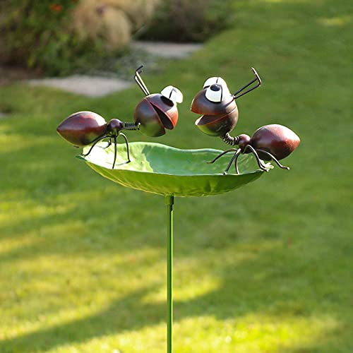 itsisa Vogeltränke mit Ameise aus Metall H:122 cm - Gartenstecker, Gartendekoration, Tränke für Vögel, Garten Deko